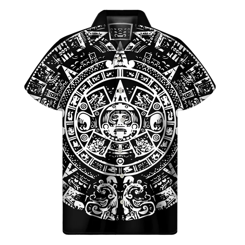 Ancient Mayan Statue 3d Printed Hawaiian Shirts For Men Summer Fashion Short Sleeves Beach Shirt Tops Lapel Blouse Clothes