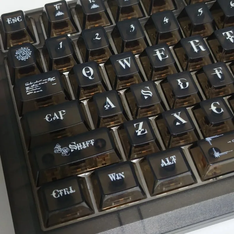 Translucent Black Gothic Keycaps Cherry Profile 115 Keys PBT Dye‑Sub Dark Mysterious Custom Keycap Set for Mechanical Keyboard