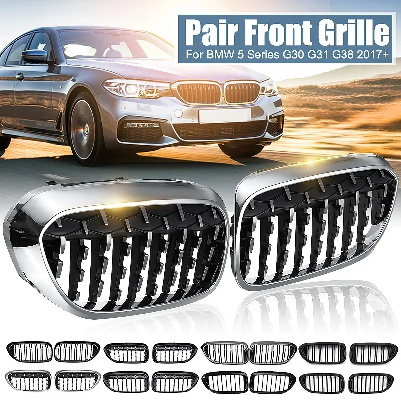 

2PCS Front Bumper Kidney Grille for BMW G30 G31 G38 5 Series 525I 530I 540I 550I 2017-2020 Black Double Line Kidney Body Kit