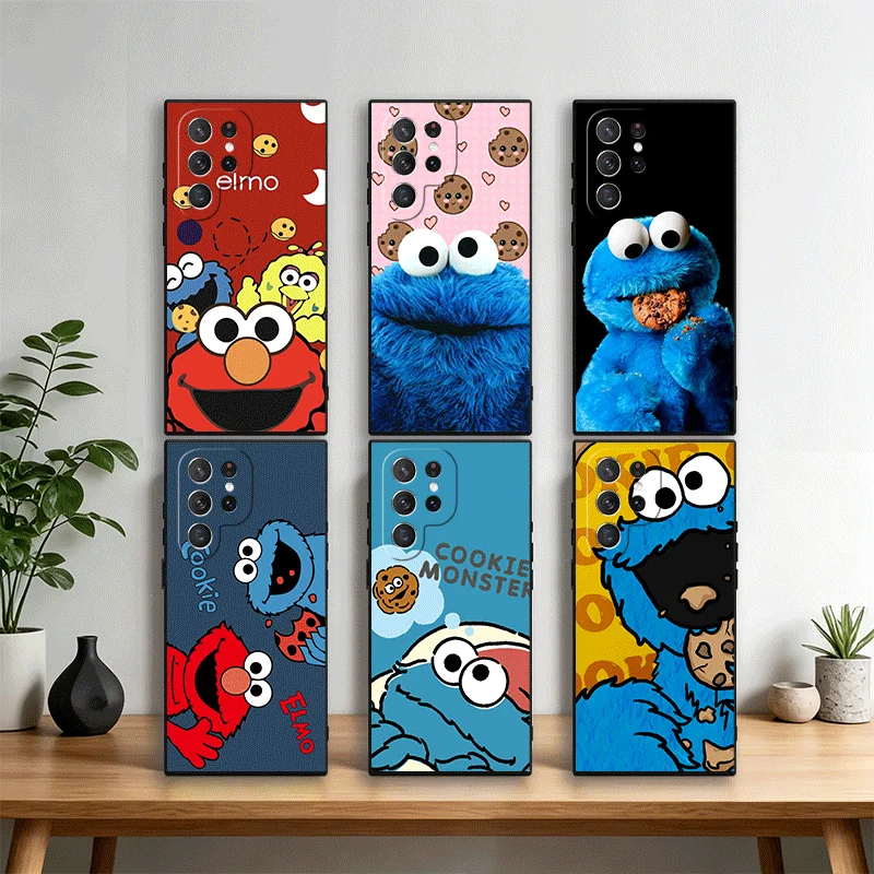 Sesame Street Cookie Phone Case Cover for Samsung Galaxy S22 S23 Plus S24 FE S25 Edge S26 Ultra S20 S21 + Black Soft Shell