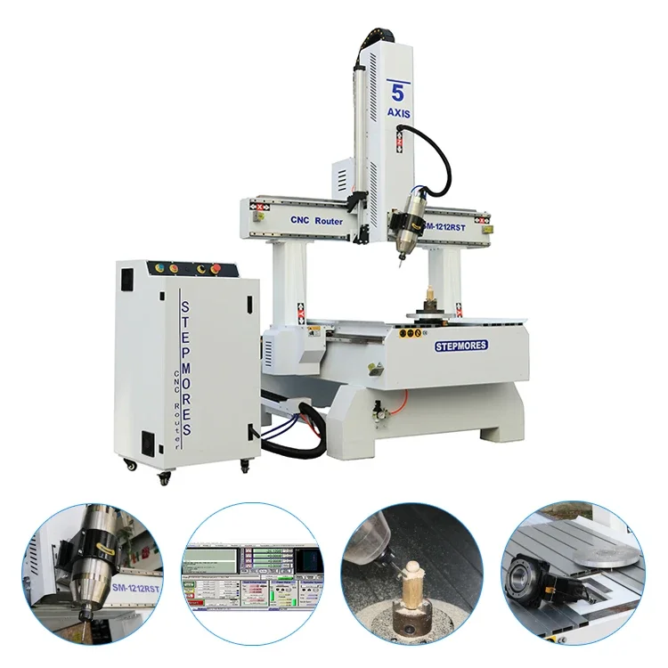 5AXIS CNC Router Sculpture Wood Carving Cnc Router Machine 1200X1200MM Side Hole 3D CNC Wood Cutting