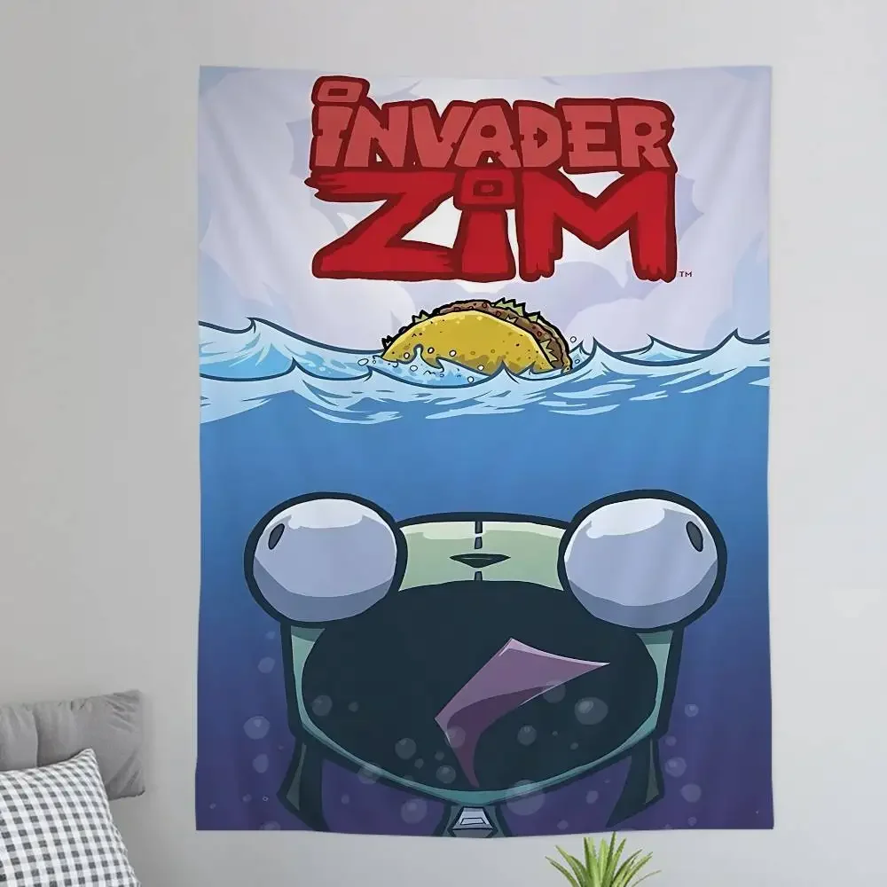 Cartoon I-Invader Z-Zim Anime Anime Tapestry Hippie Flower Wall Carpets Dorm Decor Wall Hanging Home Decor