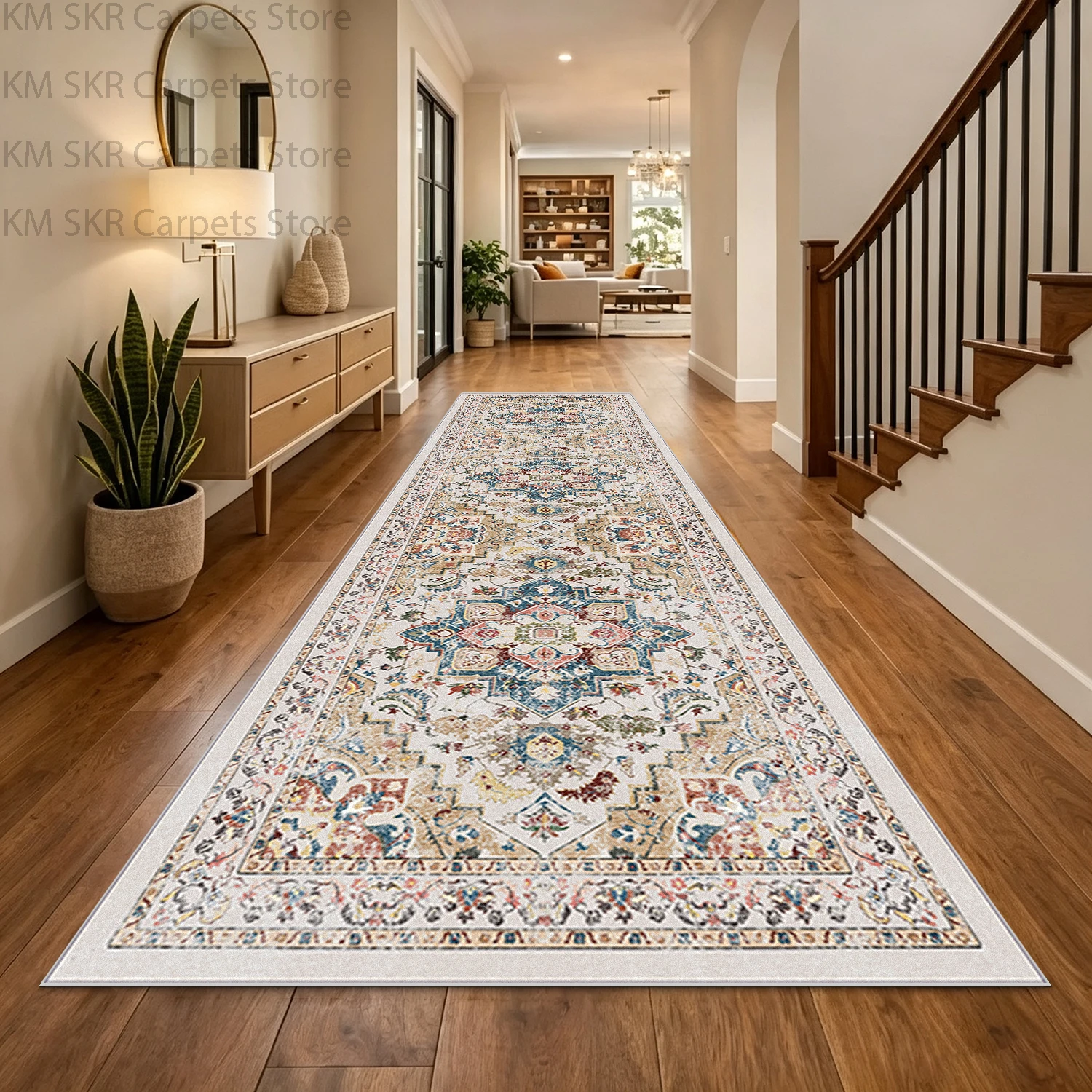 European Boho Retro Style Hall Corridor Rug Decoration Living Room Aisle Anti Slip Washable Carpet Runner Easy Clean Kitchen Mat