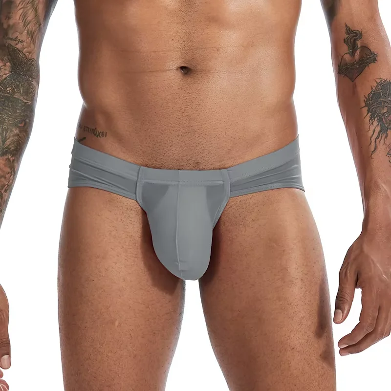 Hot Men Sexy Briefs Low Rise Ice Silk Bulge Pouch Underwear Ultra Thin Breathable Solid Color Bikini Panties Seamless Quick Dry