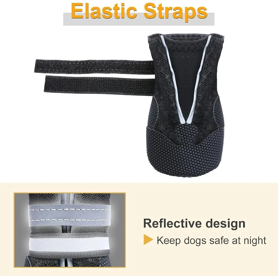 รองเท้าสุนัขตาข่ายระบายอากาศพร้อมพื้นยางนุ่มกันลื่นสำหรับสุนัขขนาดกลางและขนาดใหญ่ ตัวป้องกันอุ้งเท้าที่ดีที่สุดสำหรับการเดินในฤดูร้อนบนพื้นร้อน