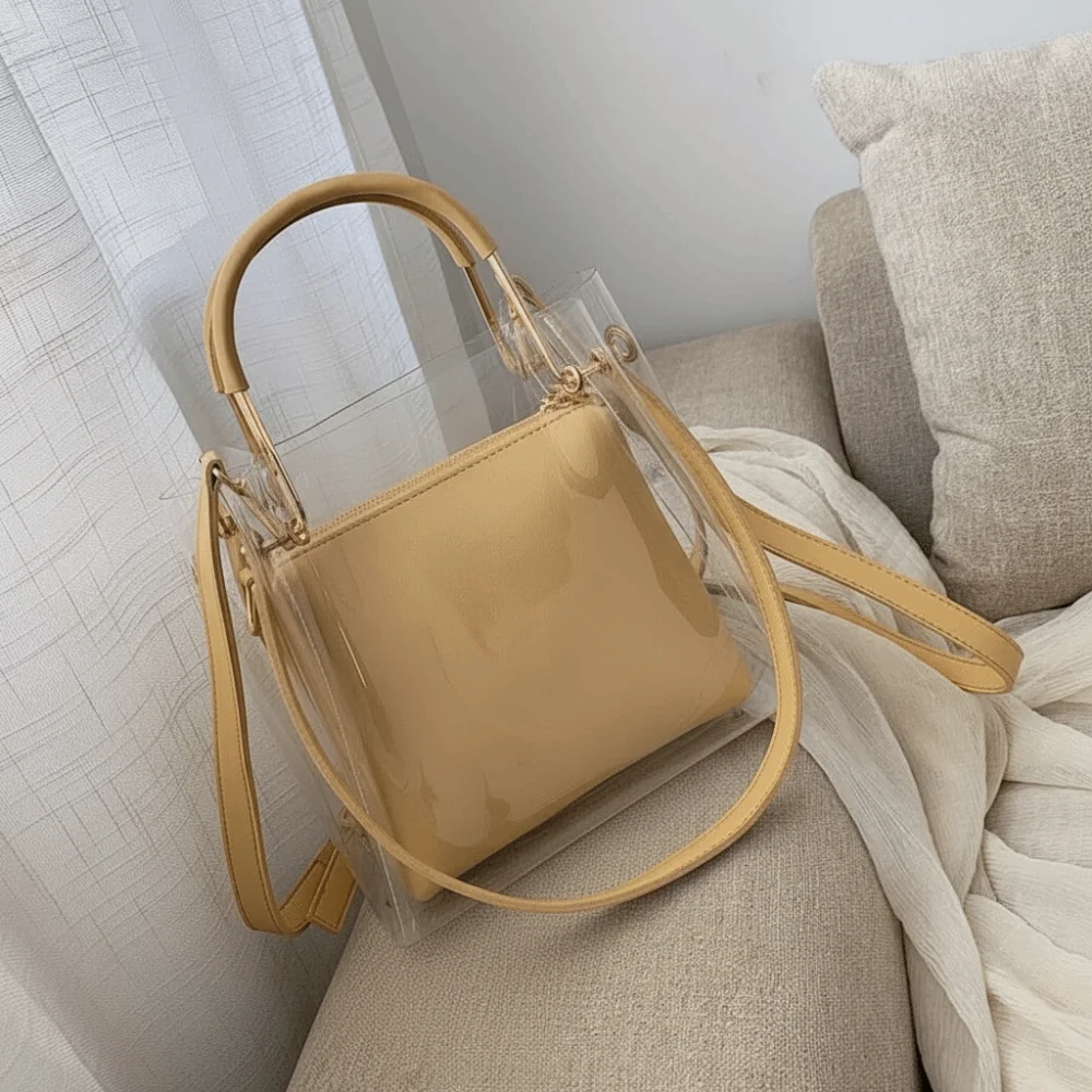 Sac transparent composite couleur bonbon, lot de 2, sac à main étanche en gelée, mini sac fourre-tout transparent en PVC style coréen pour la plage et les voyages
