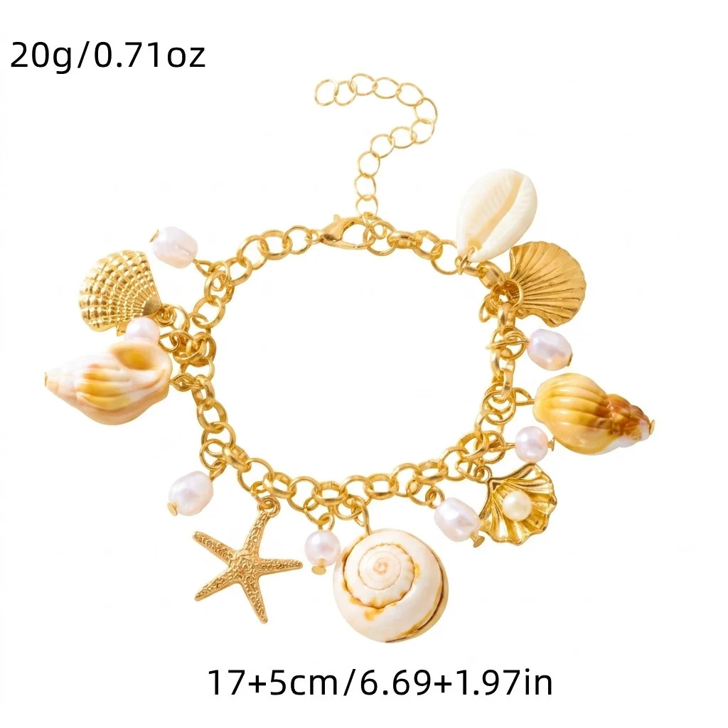 Boho Sommer Strand Perlen Muschel Charm Armband für Frauen Ozean-Stil Goldfarben Kette Quasten Armband Sommer Strand Schmuck – Detail 6