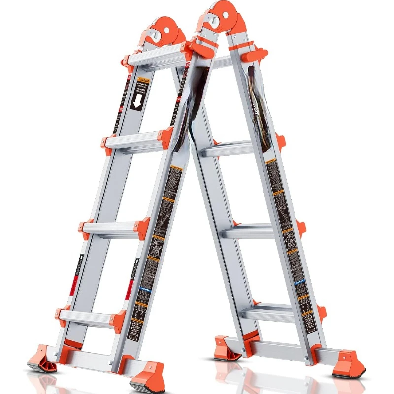 

Ladder, A Frame 4 Step Ladder Extension, 14 FT Anti-Slip Multi Position & Storage Folding Ladder, 330 lbs Security Load