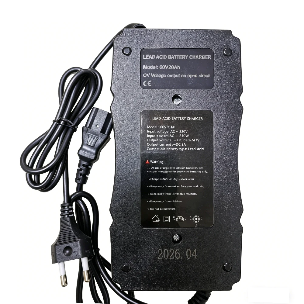 New 60V 20AH Smart Electric Car Charger For Rechargeable AGM Gel Lead Acid Battery 10AH 12AH 14AH DC 74V 3A T Connector
