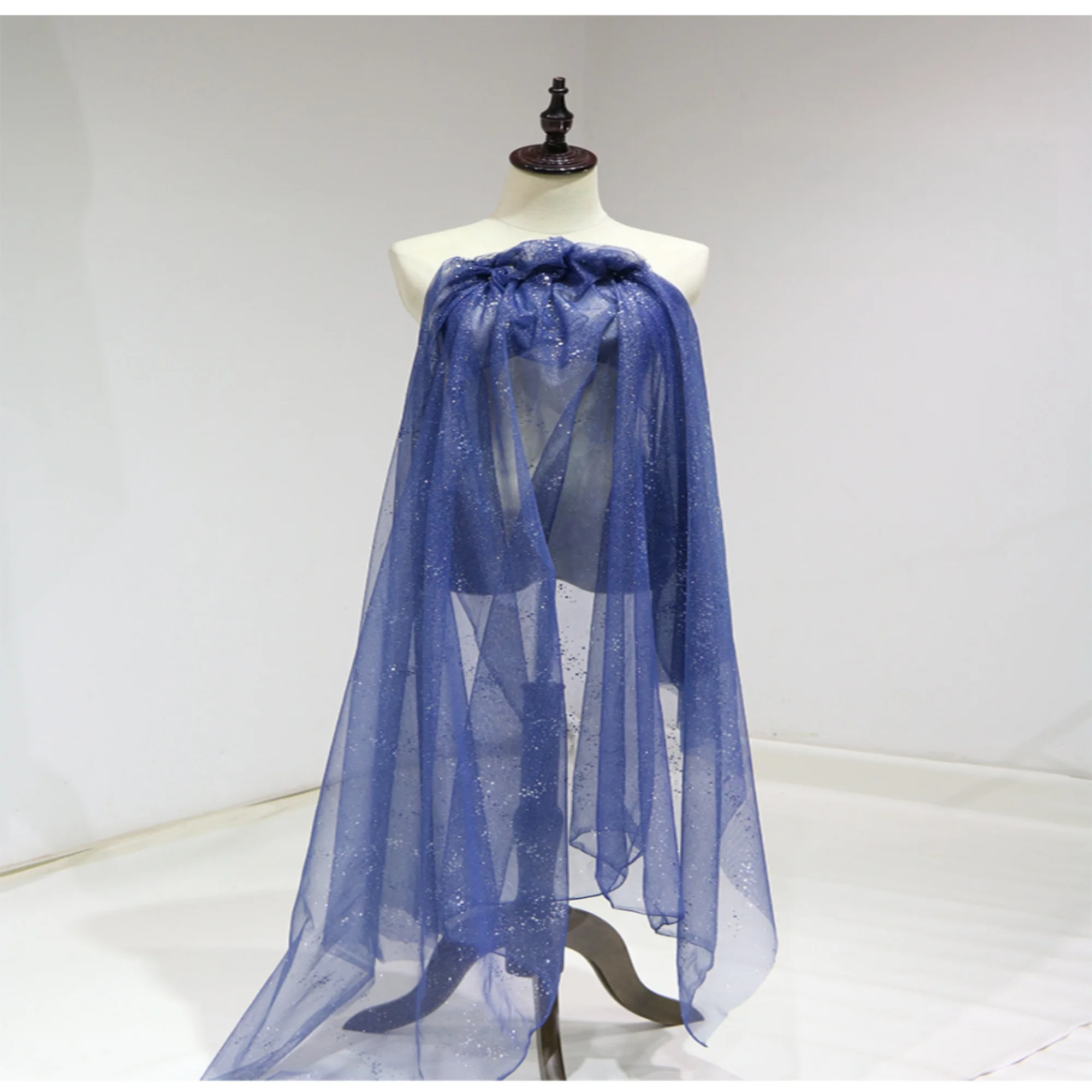 Kain Renda Lebar 0.5 Meter 59.05 Inci, Renda Biru, Kain Renda Payet, Kain Renda 3D, Renda untuk Gaun DIY