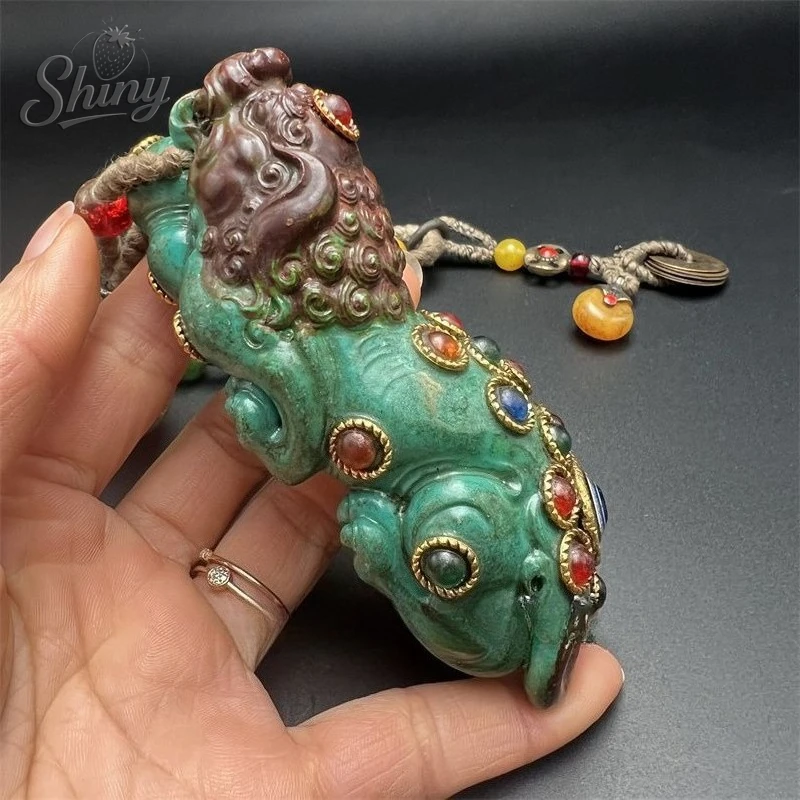 

Antique Retro Optimization Turquoise Pixiu Statues Hand-carved Swiss Beast Fengshui Ornament Statues for Decoration