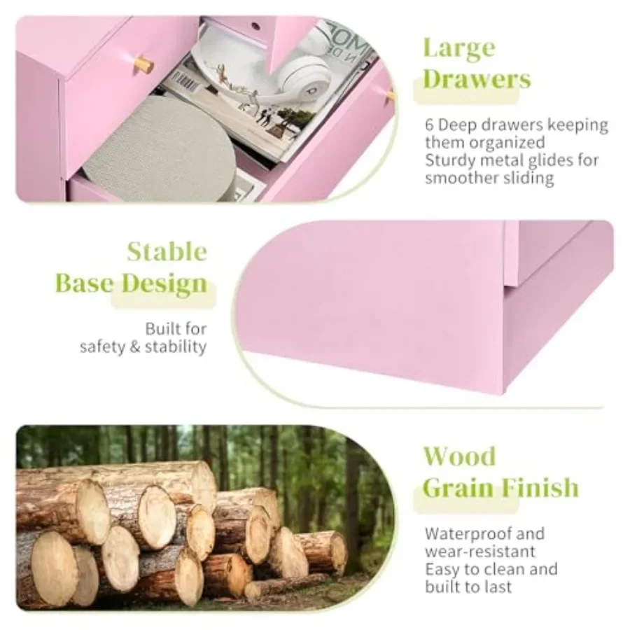 6 Drawer Dresser, Rose Gold Handle Modern Bedroom Chest view 5