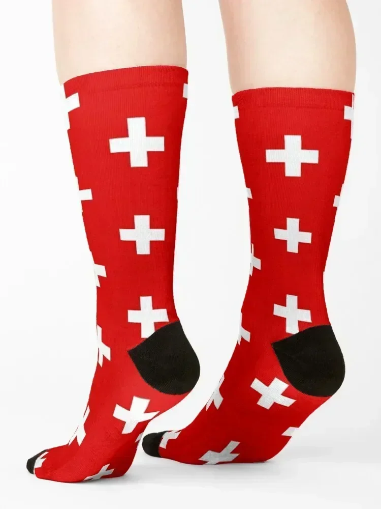 Swiss Flag - I Love Switzerland - White Cross T-Shirt Socks christmass gift hiking japanese fashion new in's Men Socks Women's