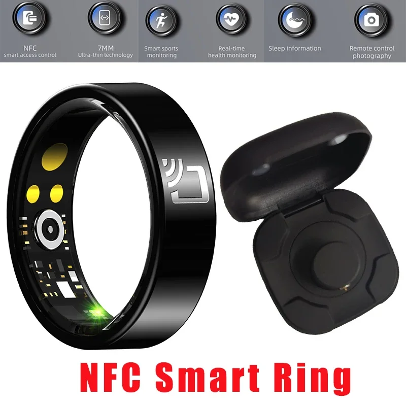 NFC Smart Ring Men Women Blood Pressure Heart Rate Health Monitor Smartring IP68 Waterproof Multi-sport Mode 7MM Ultra Thin Ring