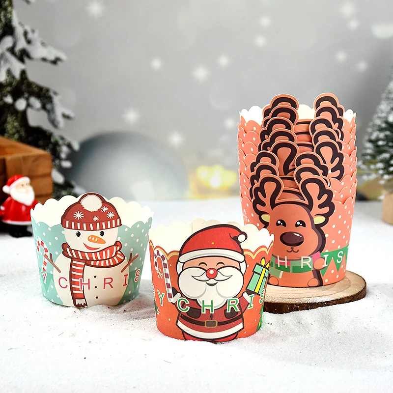 

2/10pcs Christmas Cupcakes Wrapper Cartoon Santas Toppers Snowman Merry Christmas Elk Cakes Paper Cups New Year Party Decoration