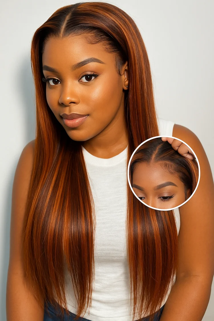 

Плотность 200, 5x5, передняя кружевная мелировка, коричневые прямые человеческие волосы, бесклеевой парик Wear And Go, прямые парики рыжего цвета для женщин
