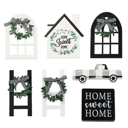 Holiday Farmhouse Layered Tray Decoration DIY Creative House Car Windows Wooden Hanging Sign Home Decorative Board Accessories