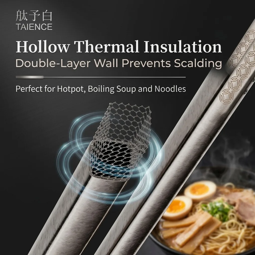 Taience Pure Titanium Chopsticks 99.89% Metal Anti Scald Lightweight 17g Non Slip Coin Texture with Gift Box