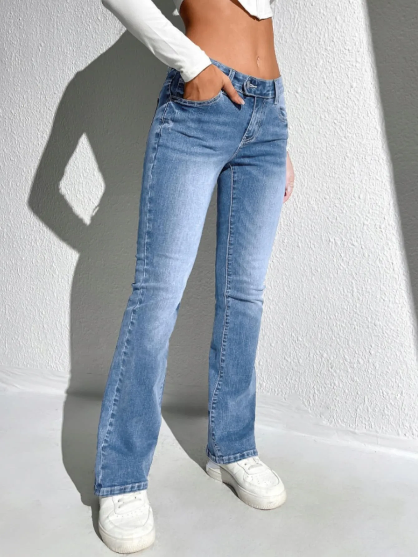 Y2K ブルー ストレート ストレッチ ジーンズ ハイウエスト ヴィンテージ デニム パンツ トレンド エラスティック コンフォート フィット レディース ファッション クラシック パンツ