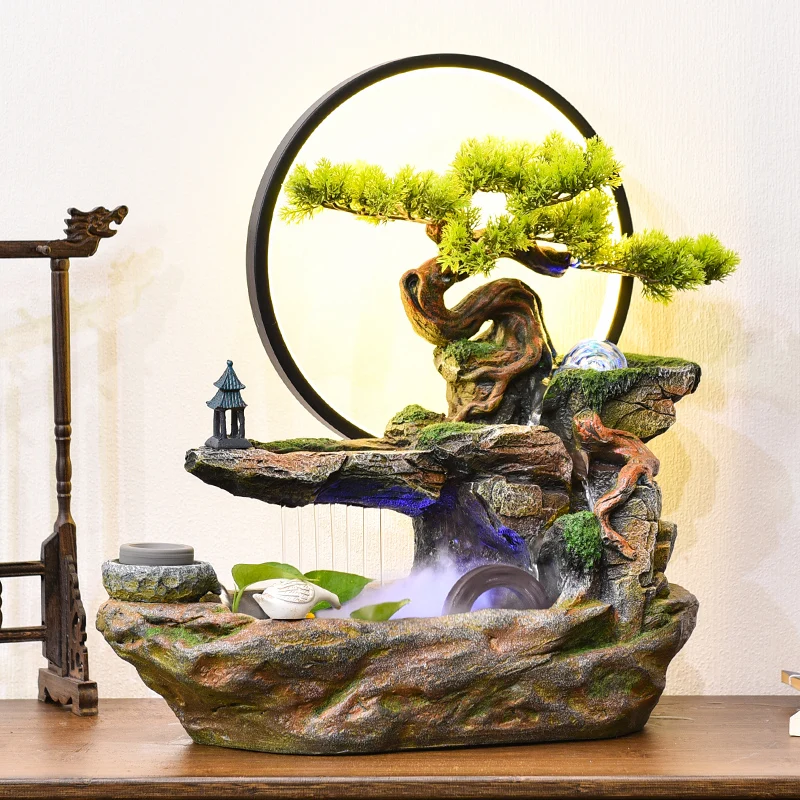 New Chinese-style ornament office high-end opening gift windmill water wheel rockery flowing water making money water wheel land