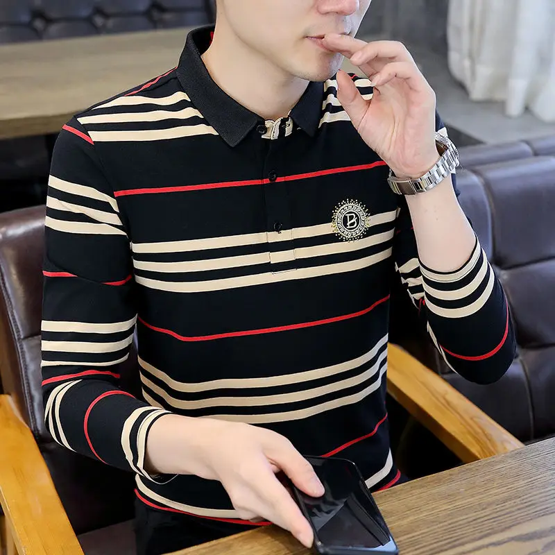 T-shirt men's high-end cotton striped short-sleeved men's new hot diamond T-shirt