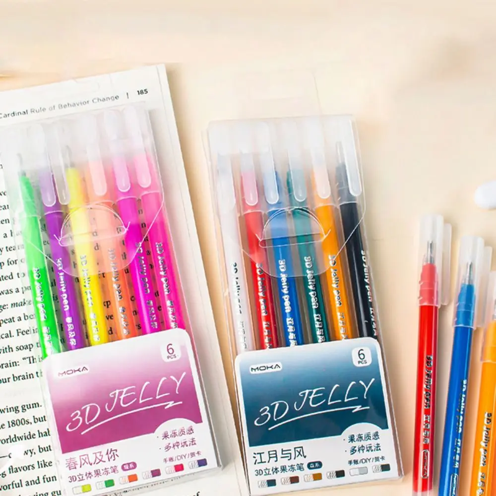 

6 Pieces/Pack 3D Stereo Pastel Pencil Cute Creative Glossy Jelly Pen Fluorescence Painting Bullet Diary Colored Pens Student