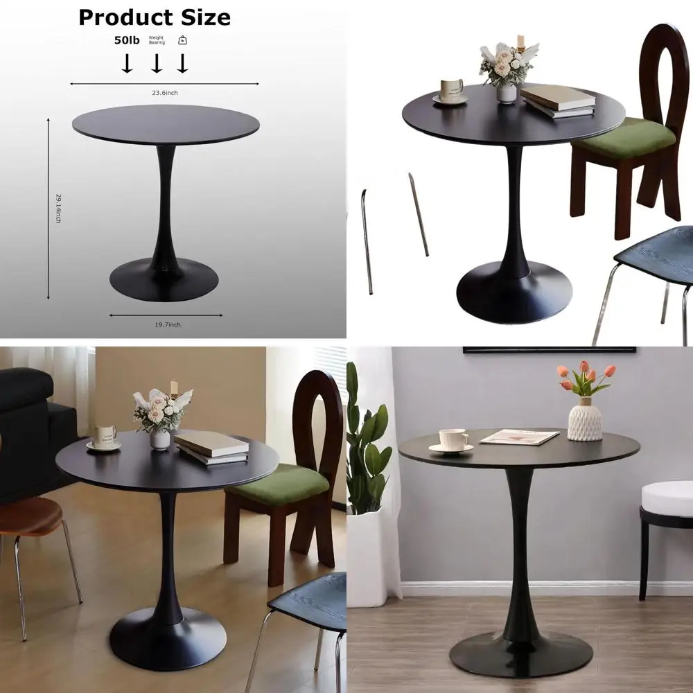 

24 Contemporary Dining Table for Two with MDF Top and Metal Base, Thickened Tabletop for Home Dining, Kitchen, or Living Room, B