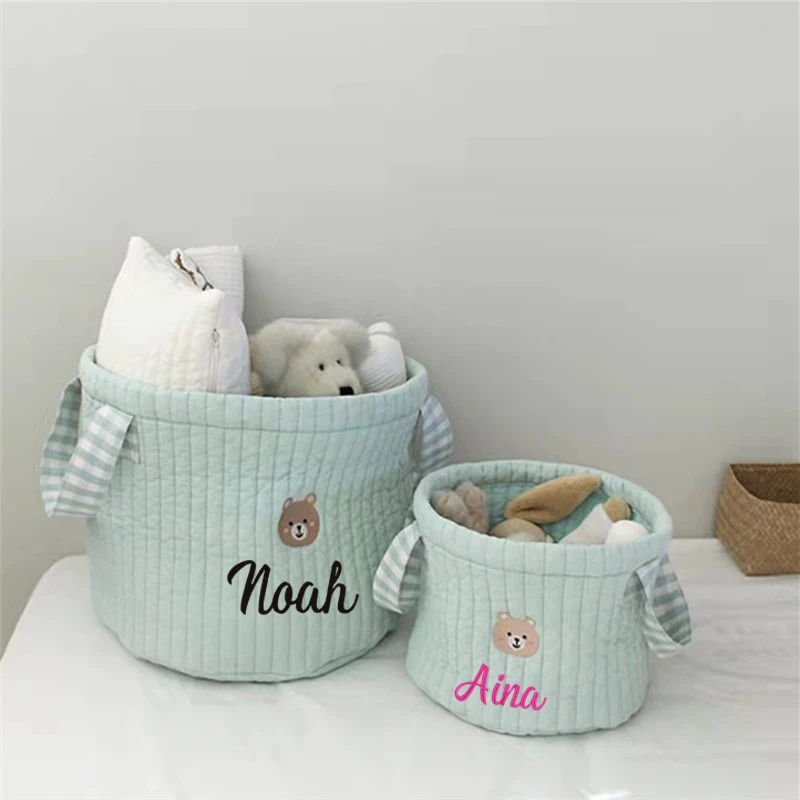 

Personalized Name Cute Bear Storage Basket Embroidered Baby Item Storage Bag Newborn Diaper Sorting Basket with Customized Name