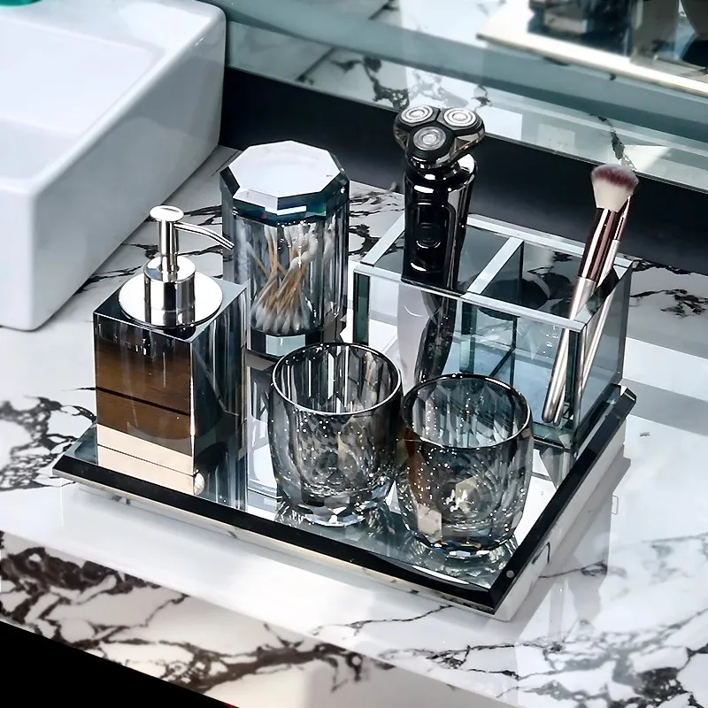 Modern Light luxury Creativity Crystal Glass Toiletry Set Toothbrush Cup Storage rack Simplicity Fashion couples Supplies Set
