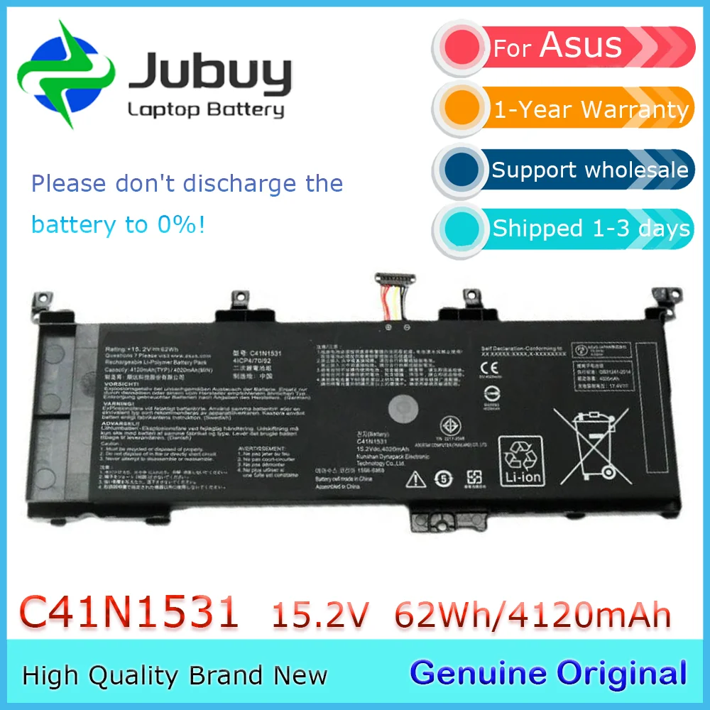 C41N1531 15.2V 62Wh Original Laptop Battery for Asus ROG Strix GL502VT-1B GL502VS-1A GL502VY-DS71 4ICP4/70/92