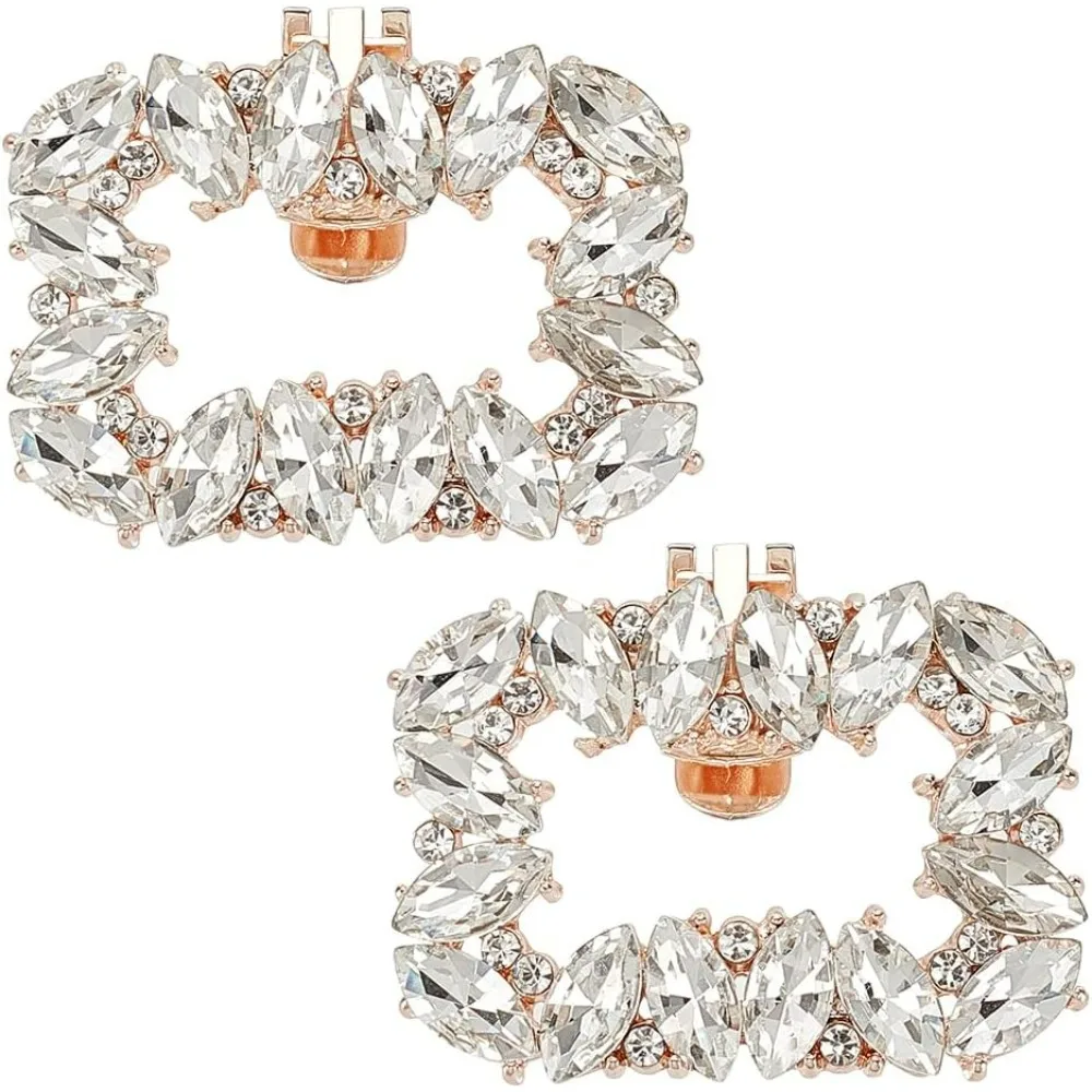 

2Pcs Shoe Buckle Light Gold Rhinestone Shoe Buckle 1.5x1.9 Inch Shoe Clips with Detachable Alloy Buckle Clip for Women Wedding