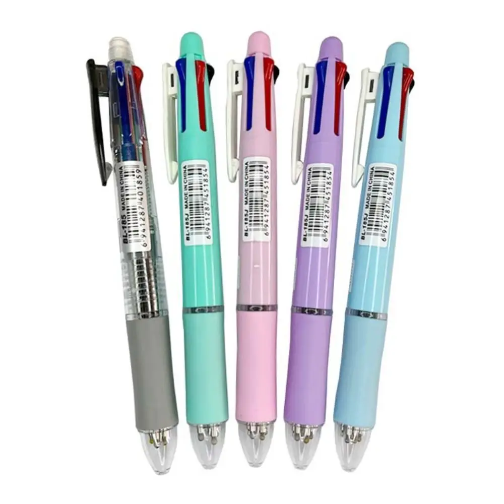 4pcs 4 Colors Ball Pen Multicolor Ballpoint Pens 5 in 1 Clip-on Multicolor Retractable Pen with Pencil&Eraser Rubber Grip