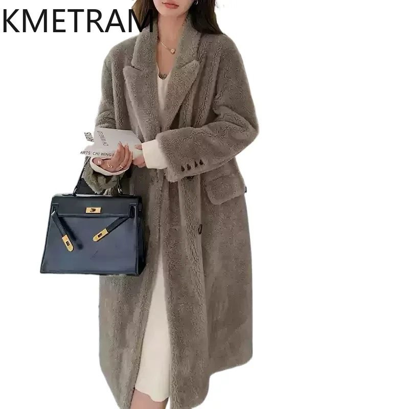 100% Wełniana Kurtka Futrzana Kobieta Luksusowa 2024 Odzież Zimowa Ciepły Długi Futrzany Płaszcz Kobiety Trendy Moda Nowość w Odzieży wierzchniej шуба женская