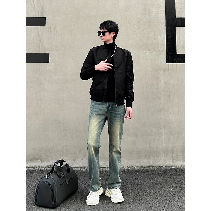 

New Men's Blue Slim Fit Blue Jeans Young Male Daily Casual Trumpet Trousers