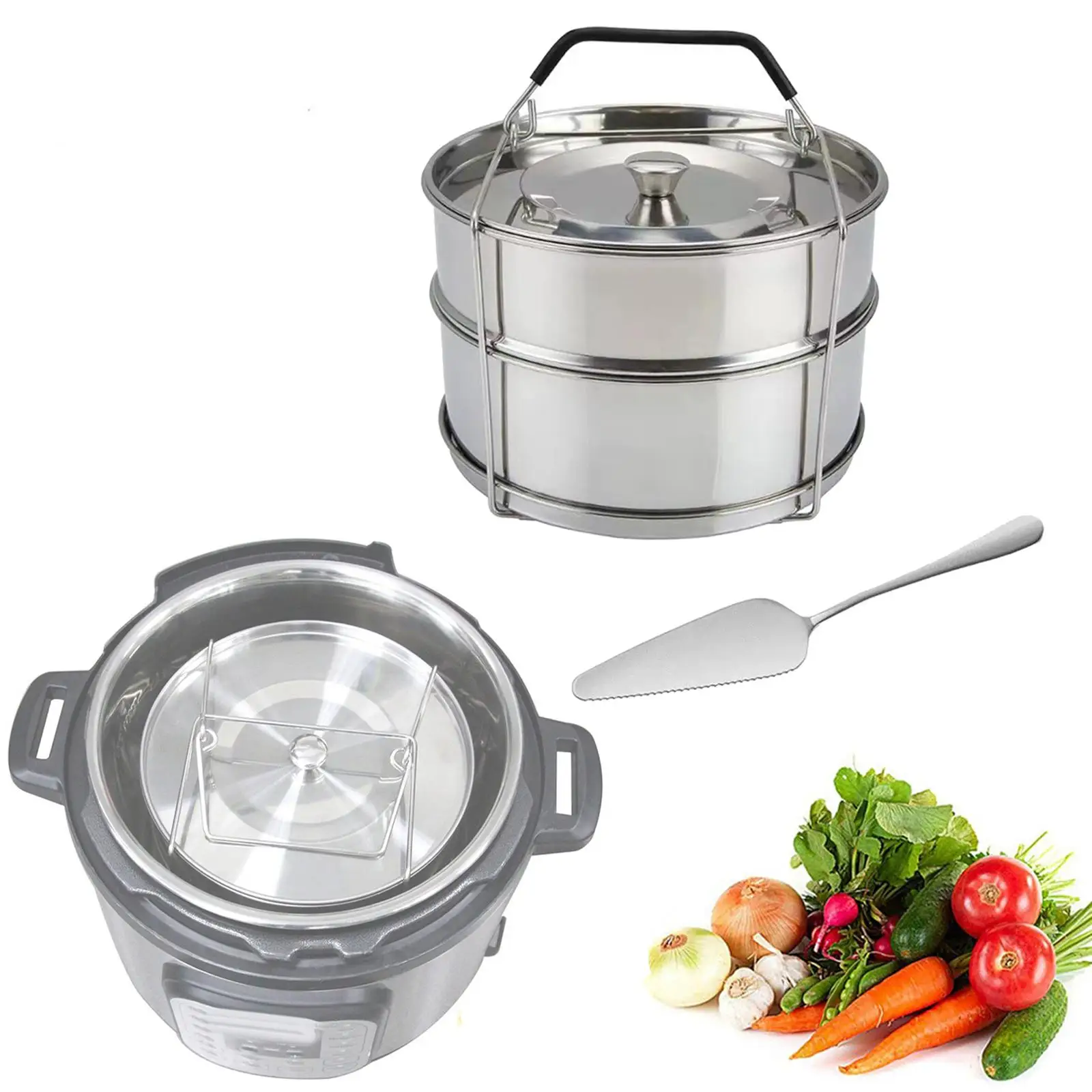 Stainless Steel Steamer Inserts Steamer Pot Double Layer Large Capacity Cooker Pot Accessories Food Steamer Pan for Soup Meat