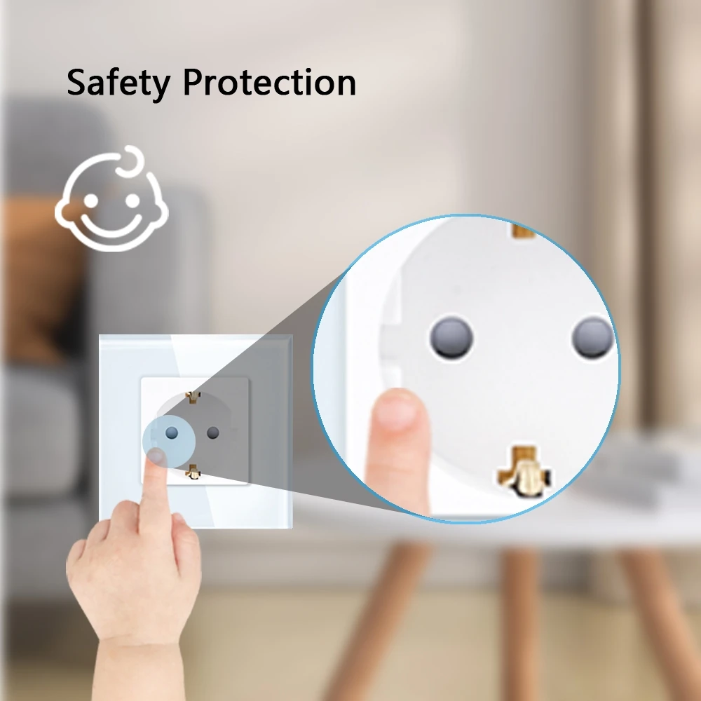 TAWOIA EU Standard Single Wall Socket Double Glass Sockets Triple Power Sockets Electrical Outlet For Home Office Bedroom 16A