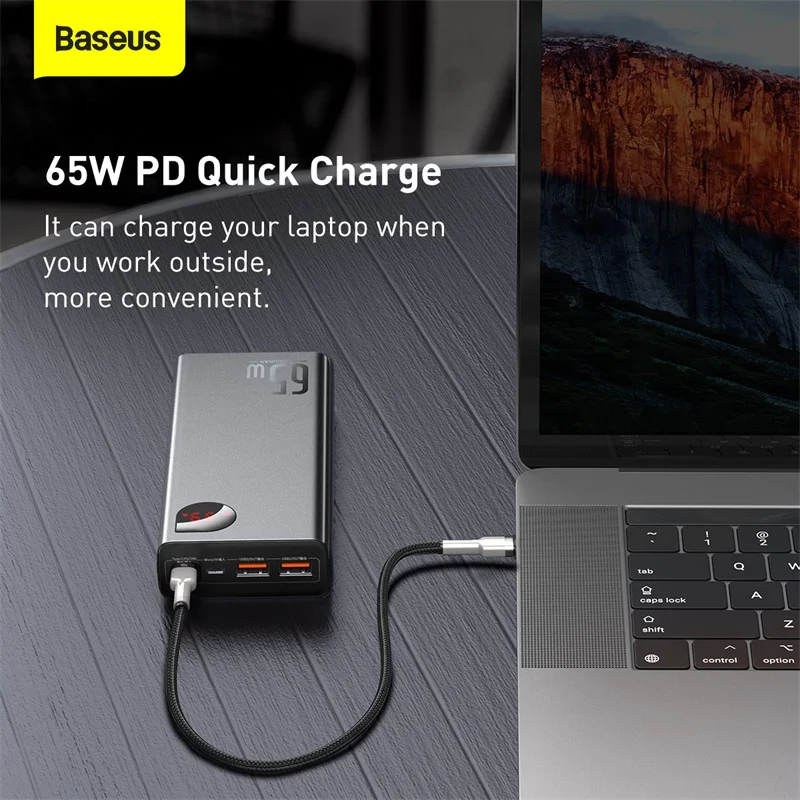 Baseus PD 65W Power Bank Ricarica rapida Batteria esterna Caricatore portatile 20000mAh PowerBank per iPhone Xiaomi MacBook