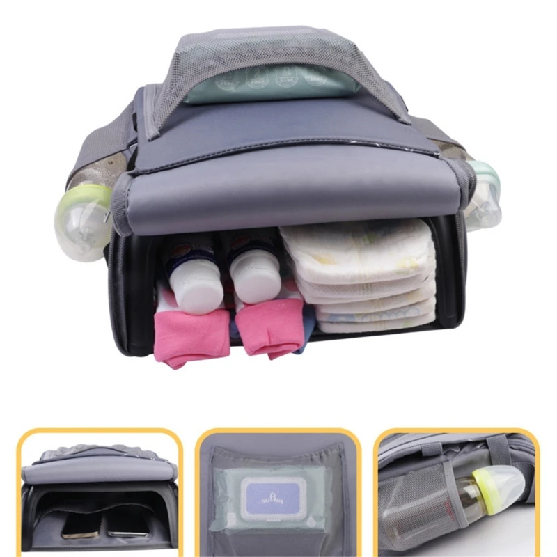 2 in 1 Portable Booster Highchair Cushion Storage Bag,Travel Baby Feeding Chair Shoulder Bag with Storage Pockets