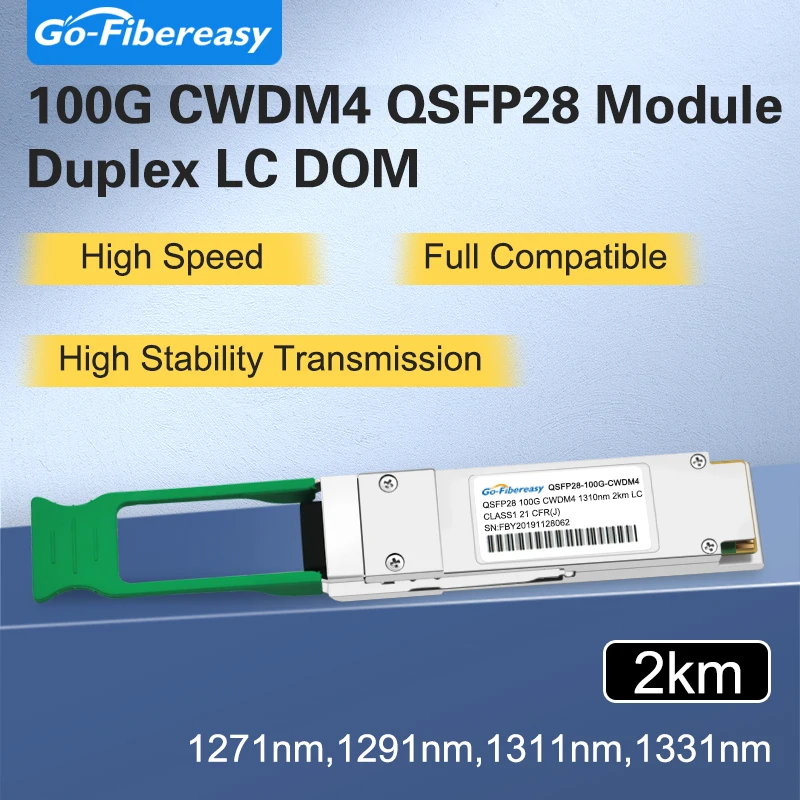 

100G QSFP28 CWDM4 Transceiver Module Duplex LC 2km 100GBASE-CWDM4 Compatible Cisco,Intel,Huawei,Juniper...Fiber Optic Equipment