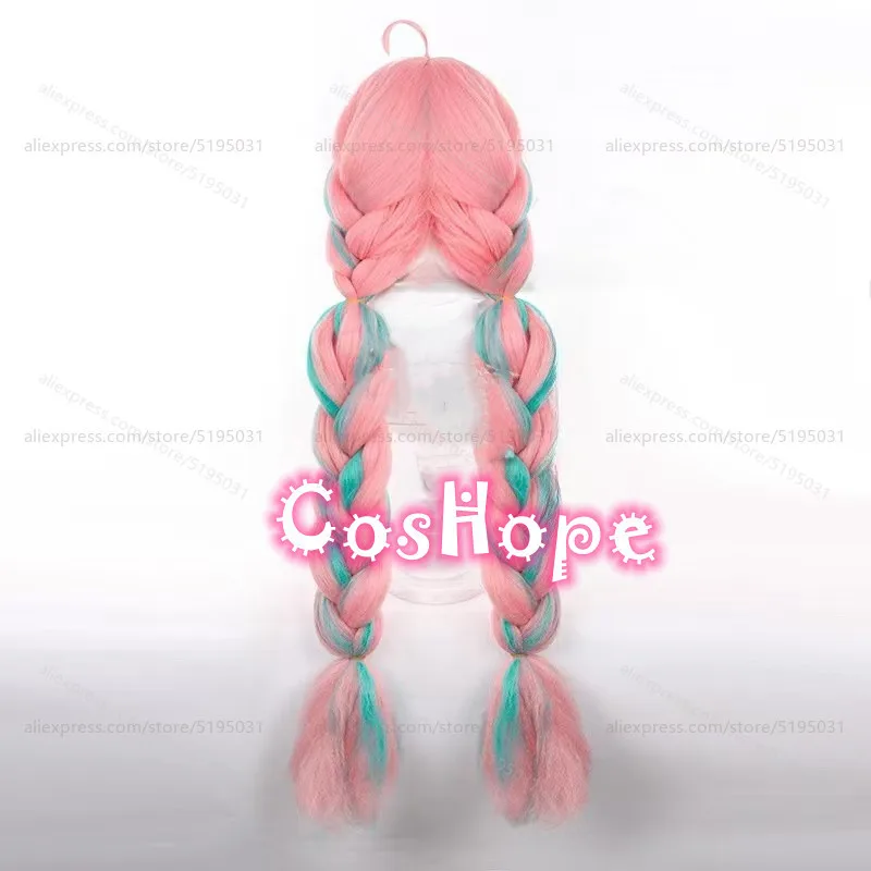 Varesa Cosplay Wig 100cm Long Pre Braided Pink Green Mixed Wig Cosplay Anime Cosplay Wigs Heat Resistant Synthetic Wigs image 6