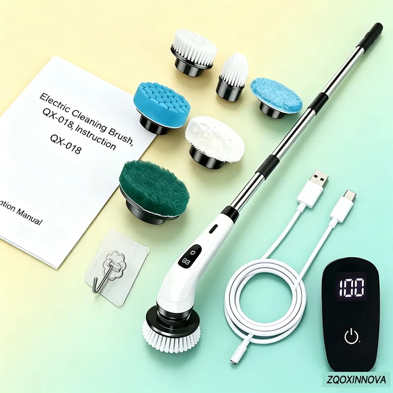 Elektrische Spin Scrubber, draadloze reinigingsborstel voor de badkamer, krachtige reinigingsborstel met verwisselbare borstelkoppen, elektrische reinigingsborstel