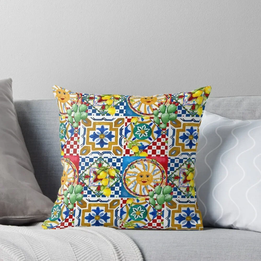 

Sicilian tiles,mediterranean,mosaic,lemons, Throw Pillow luxury sofa pillows Decorative Cushions For Living Room pillow