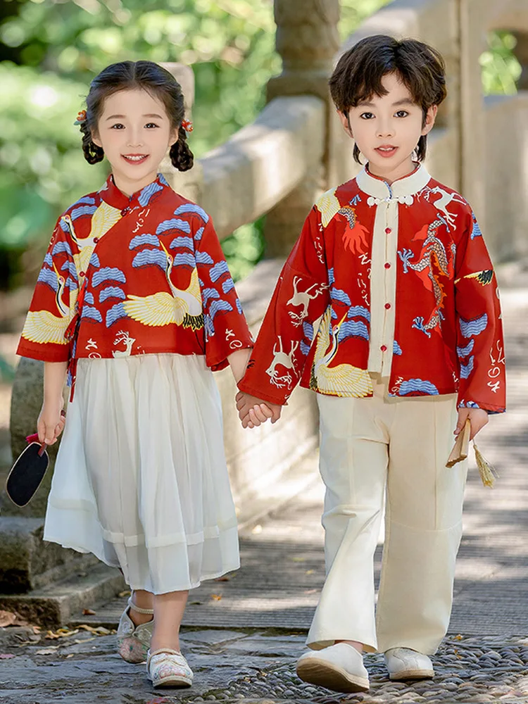 

Chinese Traditional Hanfu Costume Children's Performance Outfit Poem Recitation School Show Girls Boys National Trend