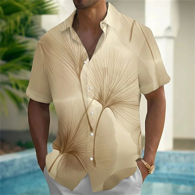 

Men's Minimalist Ginkgo Leaf Hawaiian Shirt Elegant 3D Print Casual Short Sleeve 2026 New Summer Fashion Shirt For Women Blouse