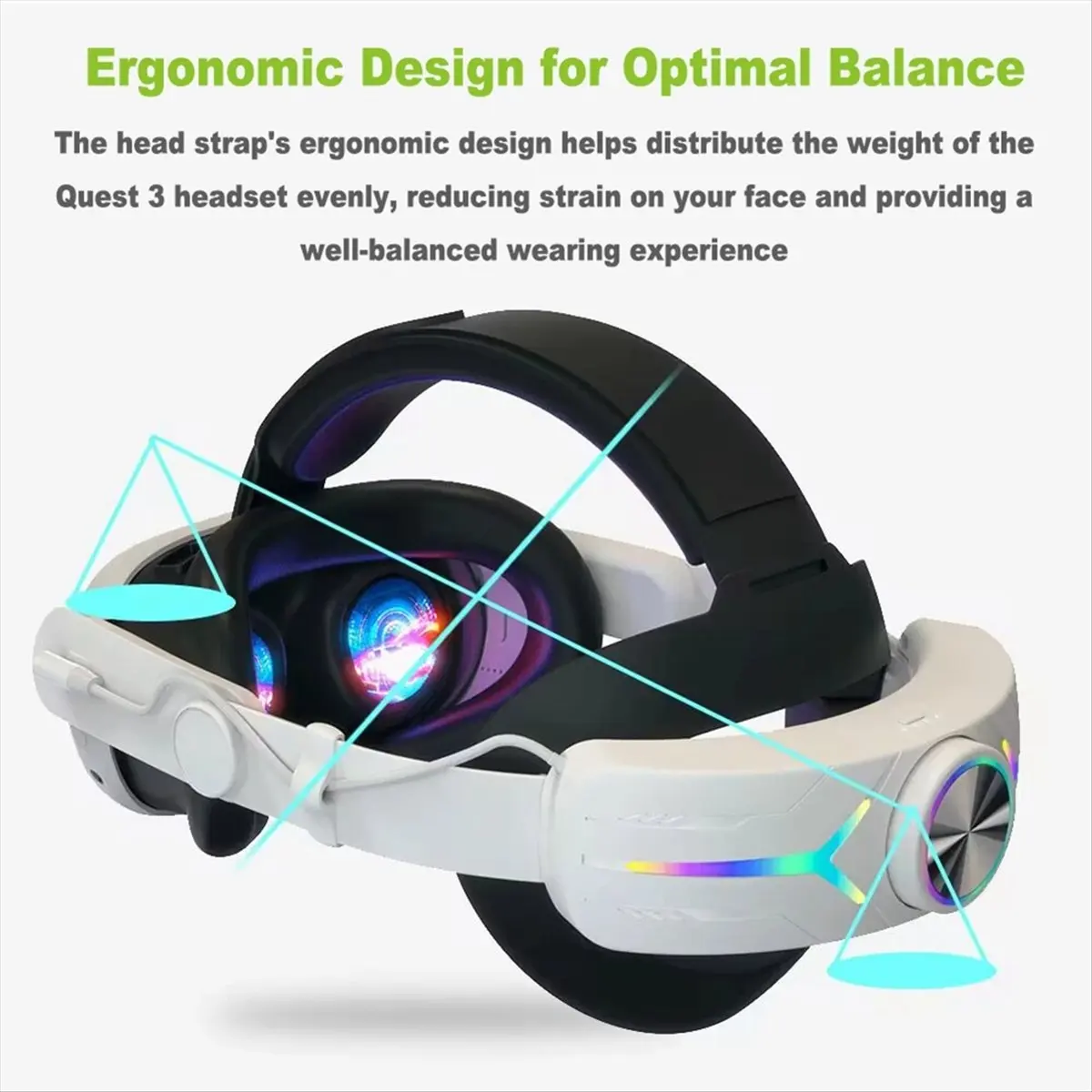 【SPECIAL OFFER】Elite Head Strap with RGB Light for VR Accessories+8000Mah Battery Comfortable Head Strap Pure White