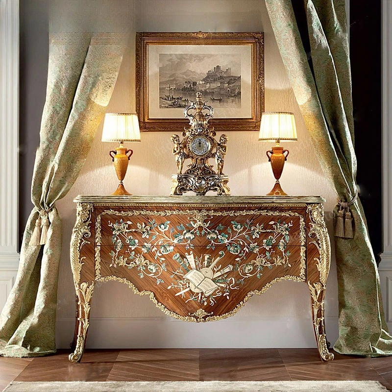 

Italian French villa veneer shell parquet entrance table European carving decoration entrance table combination