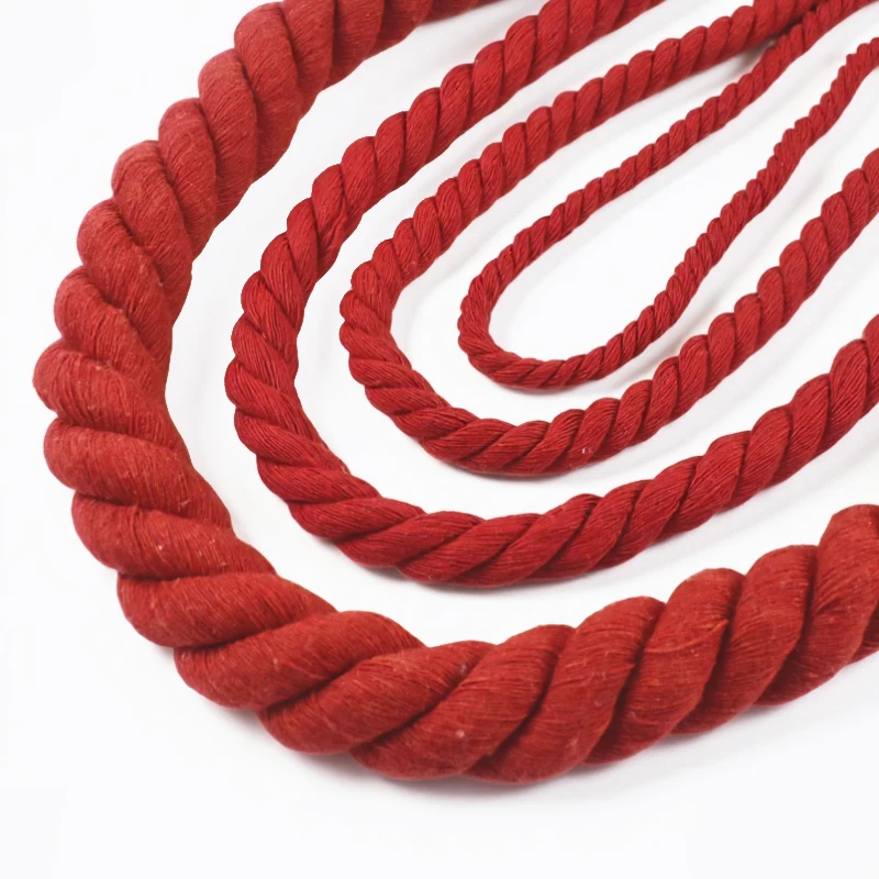5/10M 5-20mm Red 3 Shares Twisted Cotton Cords for Sewing Baskets Bag Woven Cord Knapsack Braided Rope DIY Clothes Accessories view 4