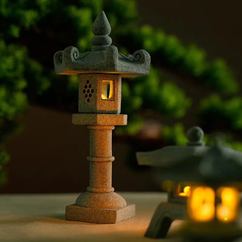 Mini Pagoda Lantern Light Garden Statue Micro Landscape Fish Tank Zen Yard Aquarium Bonsai Zen Garden Home Outdoor Decorations