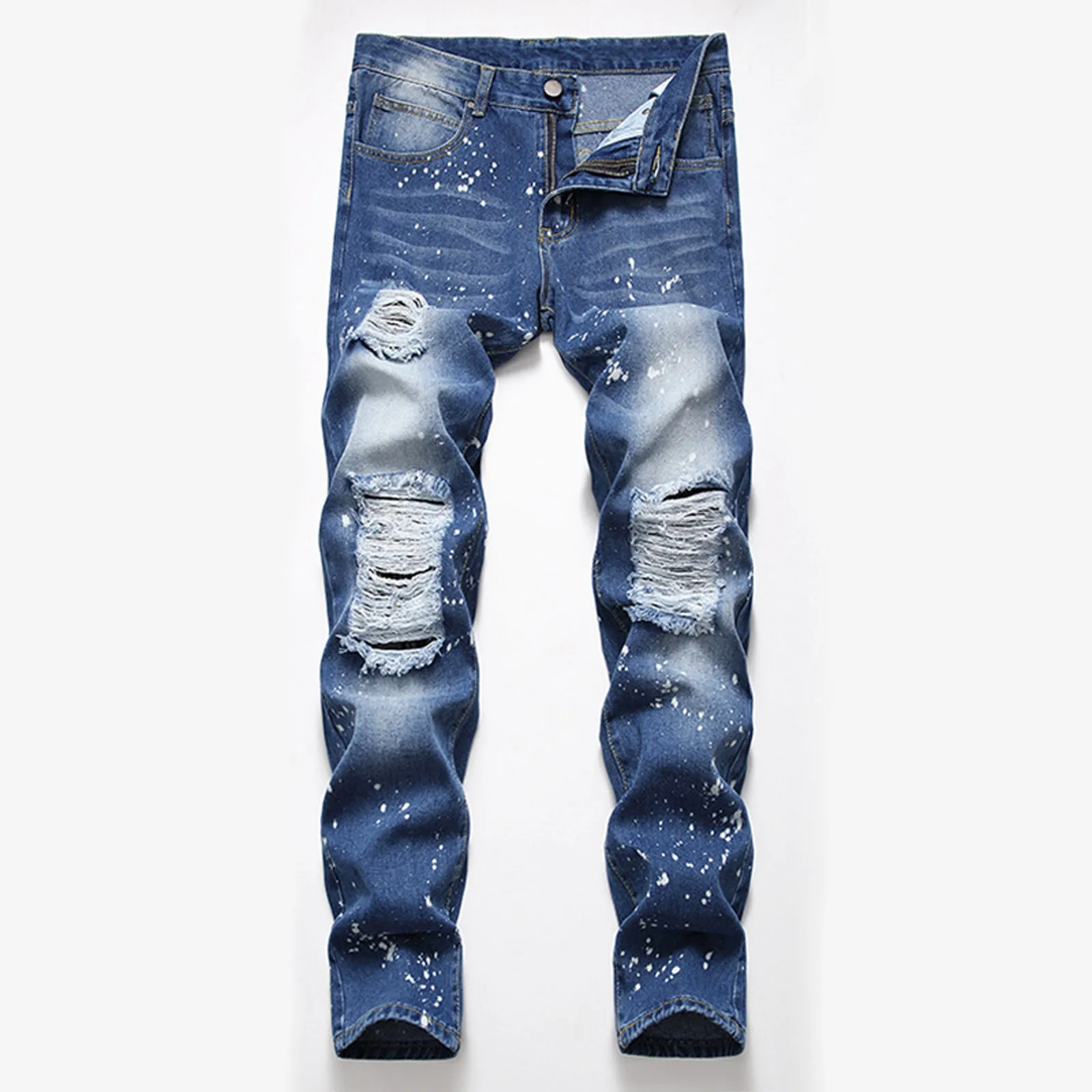 

Stylish Men Skinny Holes Beggar Jeans Trousers Men's Stretch Ripped Good Quality Slim Denim Pants Male Clothing