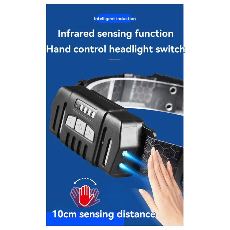

AAAN-Sensor Headlight Led Light Outdoor Strong Light Zoom Floodlight COB Head-Mounted Fishing Light Running Headlamp